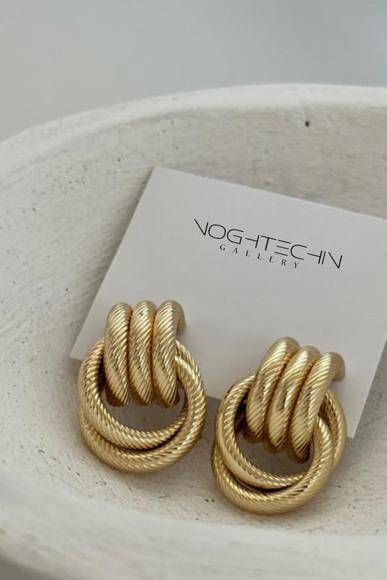 گوشواره جدید زنانه برند زارا مدل بافت گره ای طرح طلا رنگ ثابت با کمترین قیمت