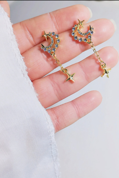 گوشواره زنانه مدل ماه وستاره آویزی استیل رنگ ثابت وضد حساسیت