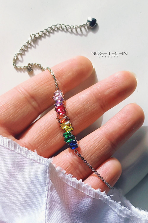 دستبند هفت رنگ جدید جواهری مدل رنگین کمان با کمترین قیمت