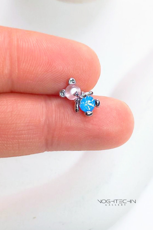 جدیدترین پیرسینگ فانتزی مدل خرس جواهری نقره رنگ ثابت وارزان قیمت