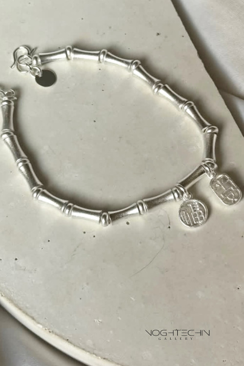 دستبند زنانه جدید مدل بامبو مات آبکاری نقره رنگ ثابت وارزان