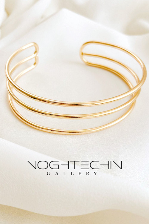 خرید دستبند جدید زنانه طرح طلا مدل سه لاین رنگ ثابت