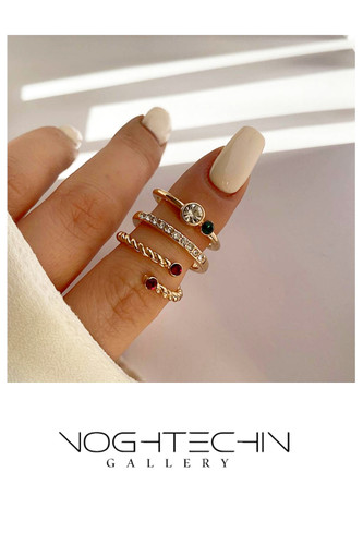 خرید انگشتر زنانه ظریف وترند نگین رنگی طرح طلا با قیمت مناسب۹