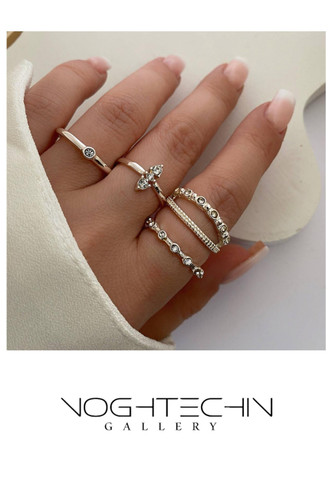 خرید پک انگشتر جدید وساده مدل نگیندار نقره ای با قیمت مناسب