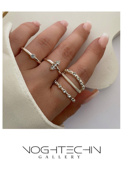 خرید پک انگشتر جدید وساده مدل نگیندار نقره ای با قیمت مناسب