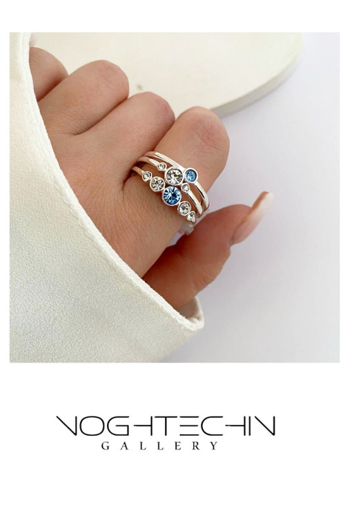 خرید پک انگشتر زنانه ترند جواهری مدل نگین آبی وسفید با قیمت مناسب