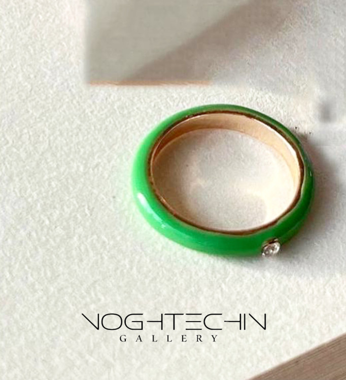 خرید انگشتر دخترانه میناکاری سبز تک نگین با قیمت مناسب