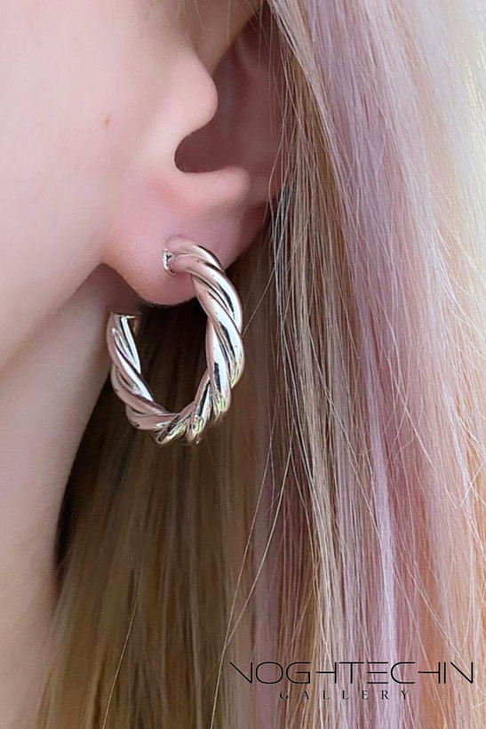 گوشواره زنانه برند وای اس ایکس مدل حلقه ای طرحدار وساده سیلور وارداتی