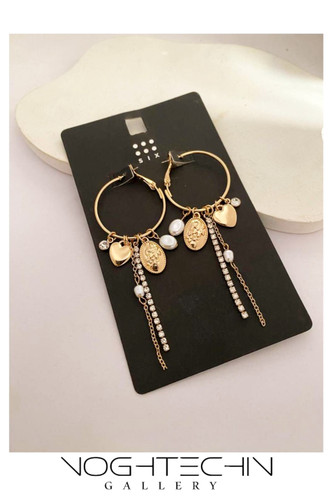 خرید گوشواره زنانه برند سیکس مدل حلقه ای آویزی جواهری طرح طلا وارداتی با قیمت مناسب